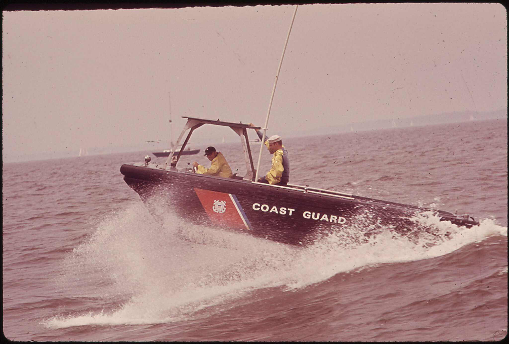 Coast Guard patrol boats CG-177, CG-151, CG-170, CG-278 at Boston Harbor in front of Eastern Steamship Lines SS Governor Dingley, taken c. 1941